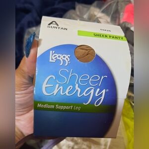 Hosiery Set lot of Two Pairs LEGGS SHEER ENERGY Med Support Pantyhose Suntan "A"